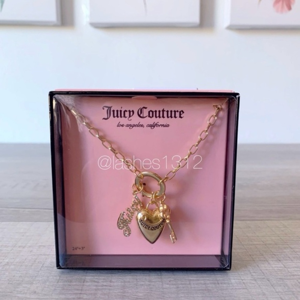 JUICY COUTURE Gold Tone Charm Necklace - Heart & Key